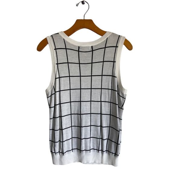 NWT Halogen Ivory/Black Patterned Crew Neck Tank Top Large Petite - Picture 2 of 7